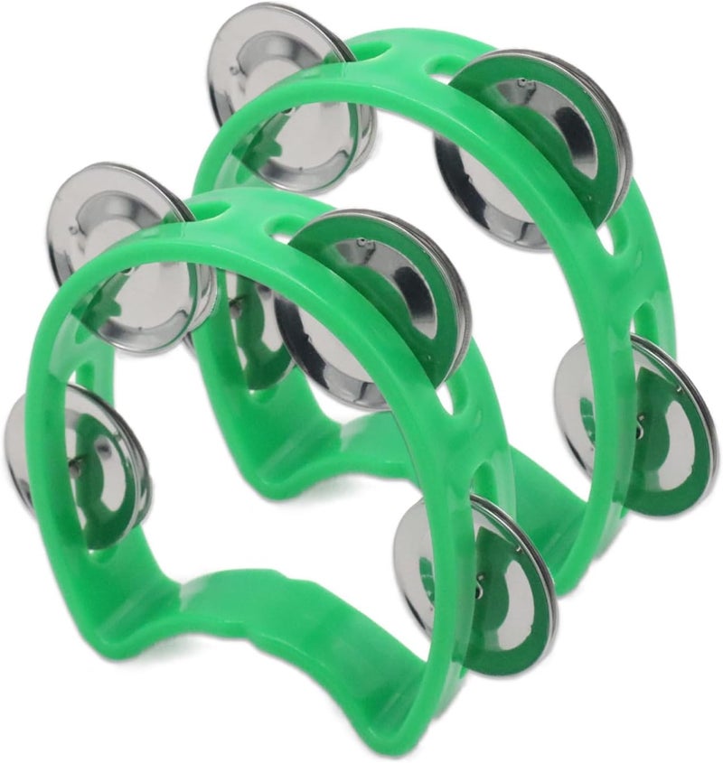 Cheerock 2-Pack Plastic Percussion Handheld Tambourines with 4 Jingle Bells, Green Mini Rhythm Instruments for Practice, Rehearsal and Performance - Image 1